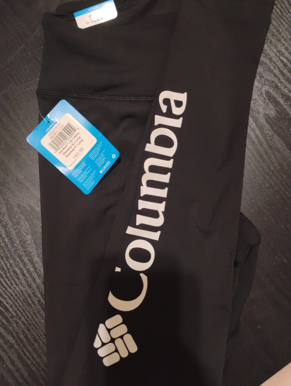 Columbia Black Leggings with White Logo Stripe